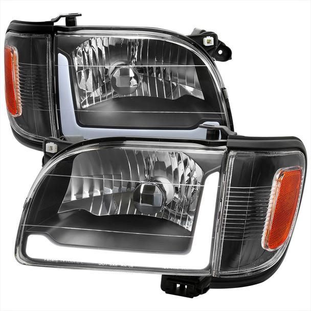 2001-2004 Toyota Tacoma LED Bar Factory Style Headlights w/ Corner Lamps and Amber Reflector (Matte Black Housing/Clear Lens)