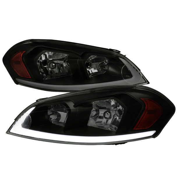 2006-2013 Chevrolet Impala/2014-2016 Impala Limited/2006-2007 Monte Carlo Switchback Sequential Signal LED Bar Factory Style Headlights (Matte Black Housing/Smoke Lens)