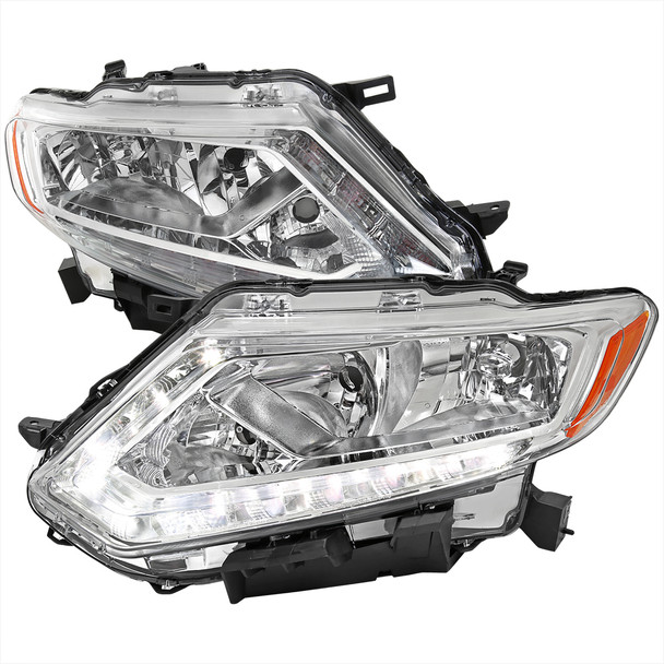 2014-2016 Nissan Rogue LED Strip Factory Style Headlights (Chrome Housing/Clear Lens)