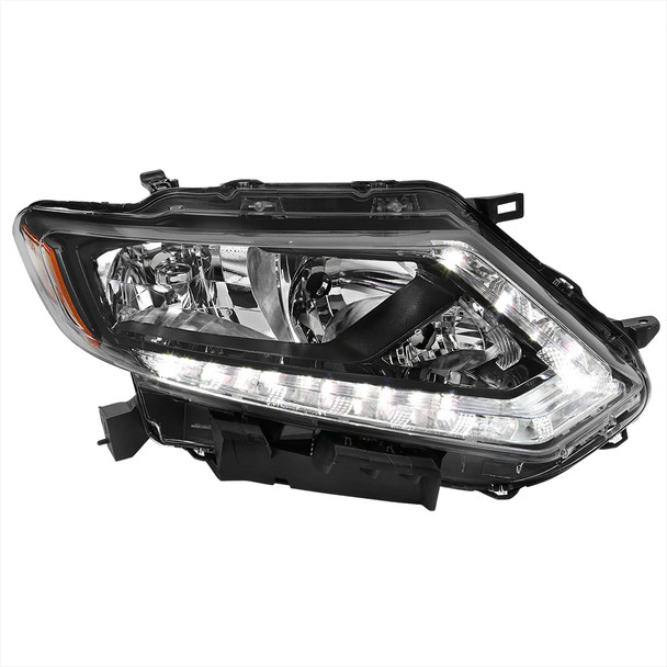 2014-2016 Nissan Rogue LED Strip Factory Style Passenger/Right Side Headlight (Matte Black Housing/Clear Lens)