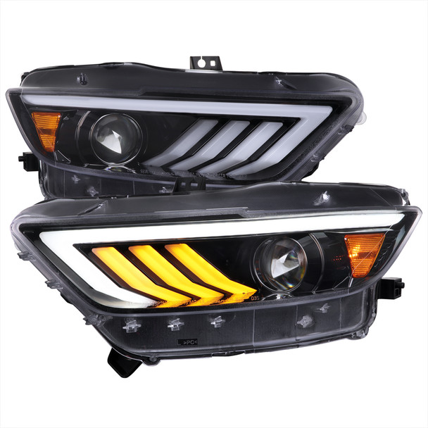 2015-2017 Ford Mustang HID-Type  LED Sequential Turn Signal Projector Headlights (Jet Black Housing/Clear Lens)