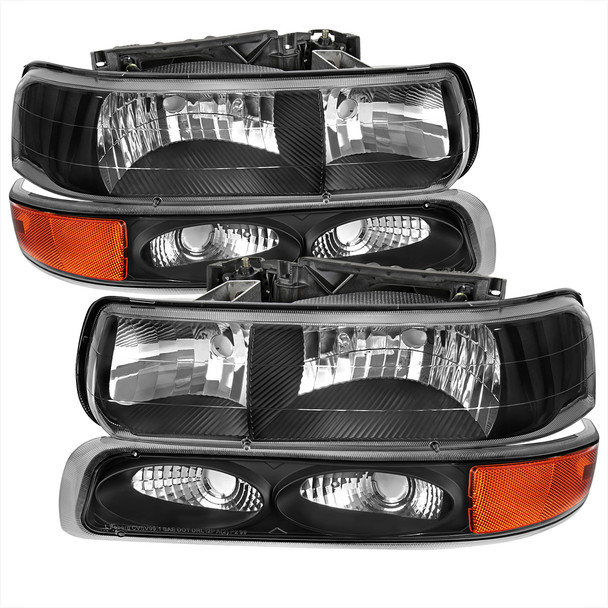 1999-2002 Chevrolet Silverado/ 2000-2006 Tahoe/Suburban Factory Style Headlights w/ Bumper Light Assembly (Matte Black Housing/Clear Lens)