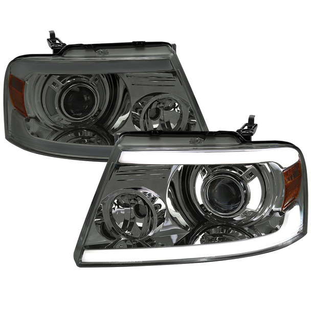 2004-2008 Ford F-150/ 2006-2008 Lincoln Mark LT Projector Style Headlights w/ LED Bar (Chrome Housing/Smoked Lens)
