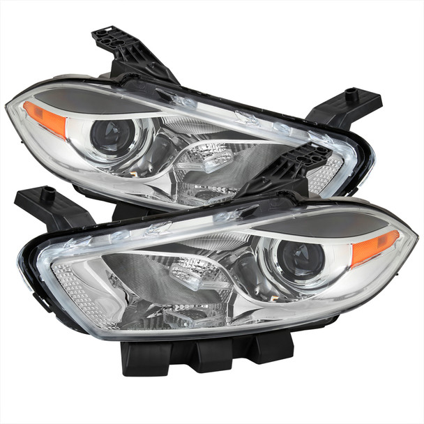 2013-2016 Dodge Dart Factory Style Headlights with Projector High/Low Beam (Chrome Housing/Clear Lens)