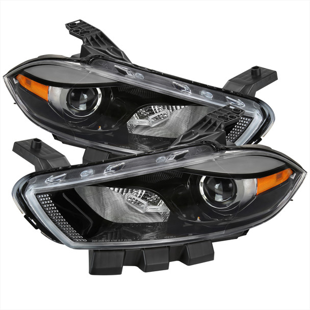 2013-2016 Dodge Dart Factory Style Headlights with Projector High/Low Beam (Jet Black Housing/Clear Lens)