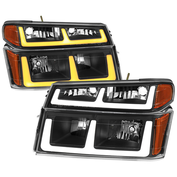 2004-2012 Chevy Colorado GMC Canyon LED Bar Factory Style Headlights w/ Amber Corber Lamp (Matte Black Housing/Clear Lens)