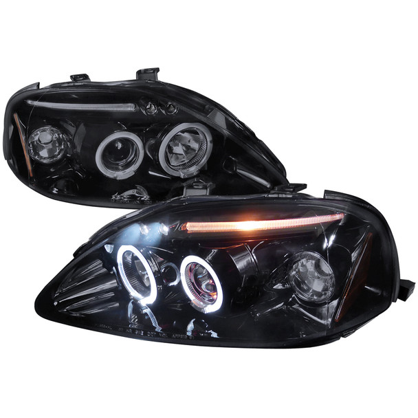 1999-2000 Honda Civic Dual Halo Projector Headlights (Glossy Black Housing/Smoke Lens)