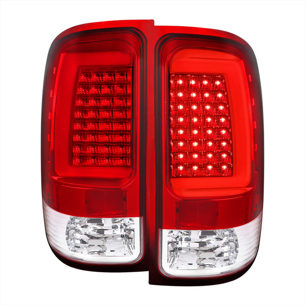 2007-2013 GMC Sierra 1500 / 2007-2014 Sierra 2500HD 3500HD C-Bar LED Tail Lights (Chrome Housing/Red Clear Lens)