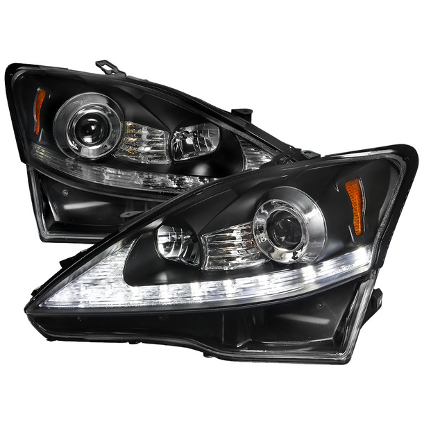 2006-2010 Lexus IS250/IS350 SMD LED Light Strip Projector Headlights w/ LED Turn Signal Lights (Matte Black Housing/Clear Lens)