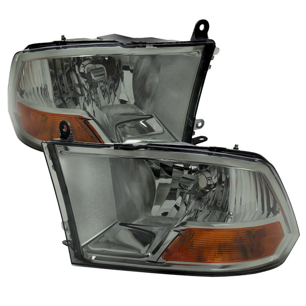 2009-2018 Dodge RAM 1500/ 2019-2023 RAM Classic/ 2010-2018 RAM 2500 3500 Factory Quad Style Headlights (Chrome Housing/Light Smoked Lens)
