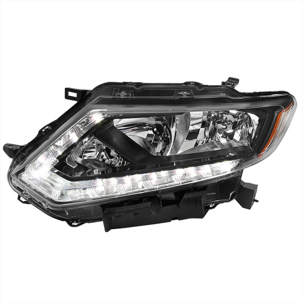 2014-2016 Nissan Rogue LED Strip Factory Style Driver/Left Side Headlight (Matte Black Housing/Clear Lens)
