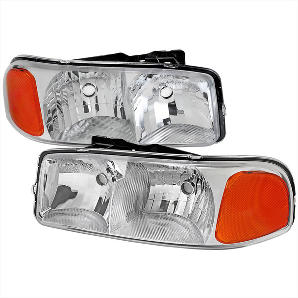 1999-2006 GMC Sierra/2007 Sierra Classic/2000-2006 Yukon/XL Factory Style Headlights with Amber Reflector (Chrome Housing/Clear Lens)
