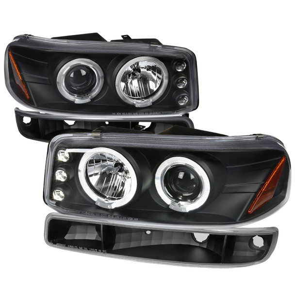 1999-2006 GMC Sierra/Yukon XL/SLT Dual Halo Projector Headlights & Bumper Lights (Matte Black Housing/Clear Lens)