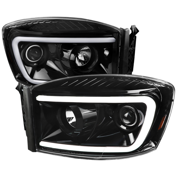 2006-2008 Dodge RAM 1500/ 2006-2009 2500 3500 Switchback LED C-Bar Projector Headlights (Jet Black Housing/Clear Lens)