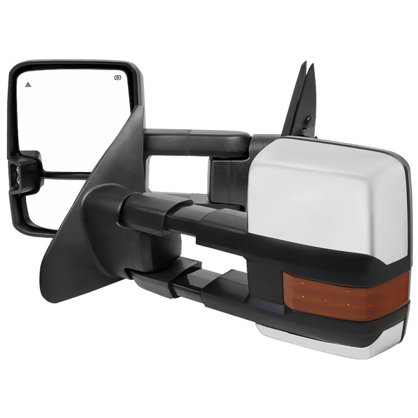 2007-2017 Toyota Tundra/ 2008-2017 Sequoia Chrome Power Heated BSM Manual Extendable Towing Mirrors w/ Amber Lens LED Turn Signal & Clearance Lights