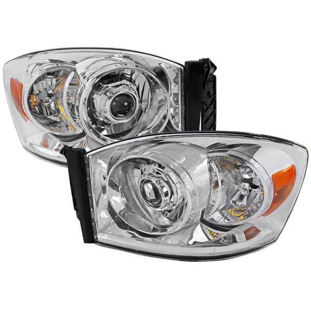 2006-2008 Dodge RAM 1500/ 2006-2009 RAM 2500 3500 Retro Style Projector Headlights (Chrome Housing/Clear Lens)