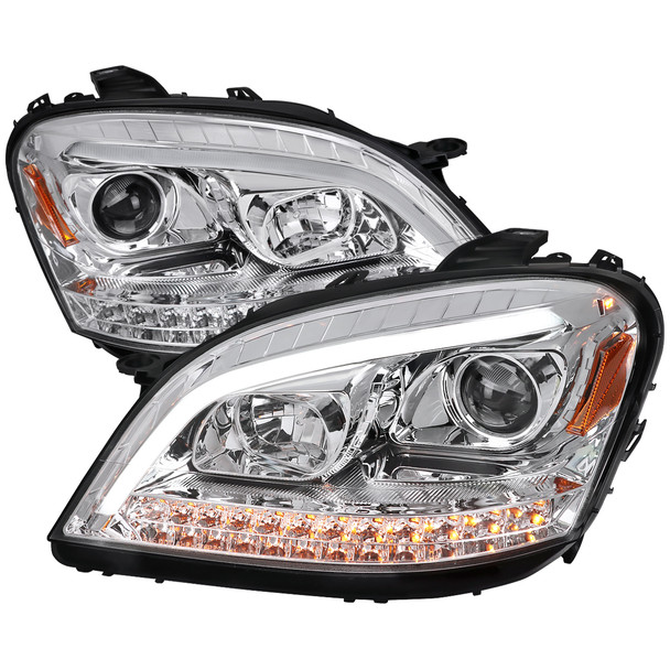 2006-2008 Mercedes Benz W164 ML Class LED Bar Projector Headlights w/ Sequential Turn Signal Lights (Chrome Housing/Clear Lens)
