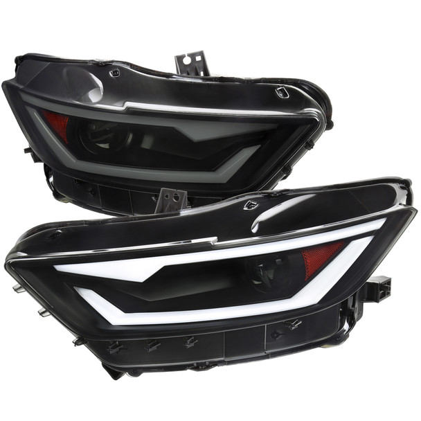 2015-2017 Ford Mustang / 2018-2020 Mustang Shelby LED Bar Xenon HID Projector Headlights (Black Housing/Smoked Lens)