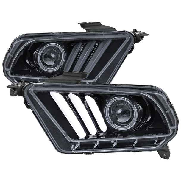 2010-2014 Ford Mustang LED Bar Projector Headlights w/ Sequential Turn Signals (Glossy Black Housing/Smoked Lens)
