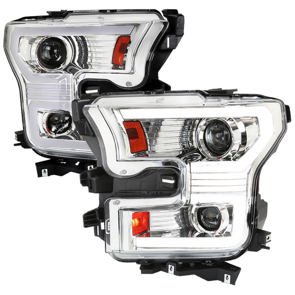 2015-2017 Ford F-150 LED Bar Projector Headlights w/ Switchback Sequential Turn Signals (Chrome Housing / Clear Lens)