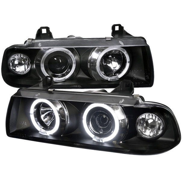 1992-1998 BMW E36 3 Series Coupe/Sedan Dual Halo Projector Headlights (Matte Black Housing/Clear Lens)