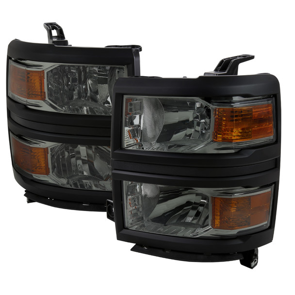 2014-2015 Chevrolet Silverado 1500 Factory Style Headlights w/ Black Trim (Chrome Housing/Light Smoked Lens)
