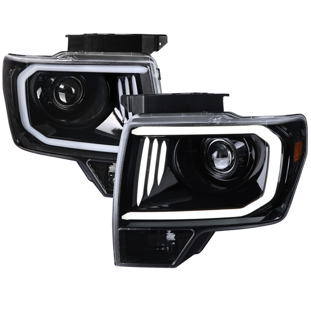 2009-2014 Ford F-150 LED C-Bar Projector Headlights (Jet Black Housing/Clear Lens)