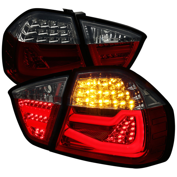 2006-2008 BMW E90 3 Series Sedan LED Tail Lights (Chrome Housing/Red Smoked Lens)