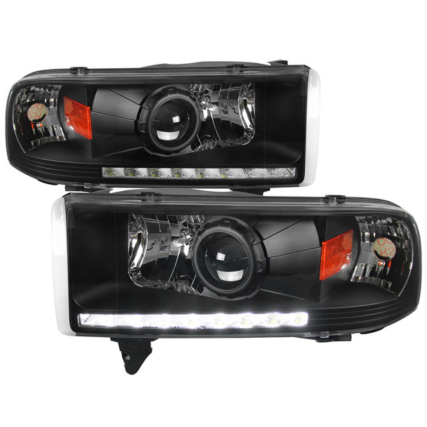 1994-2001 Dodge RAM 1500/ 1994-2002 RAM 2500 3500 Projector Headlights w/ SMD LED Light Strip (Matte Black Housing/Clear Lens)