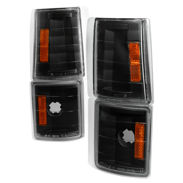 1994-1998 GMC C/K Sierra/Yukon/Suburban Corner Lights w/ Amber Reflectors (Matte Black Housing/Clear Lens)