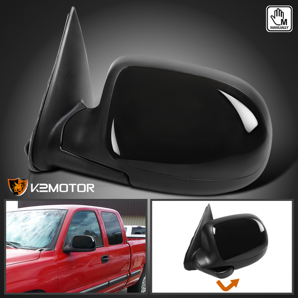 1999-2002 Chevrolet Silverado/Tahoe/Suburban GMC Sierra/Yukon Black Manual Adjustable Side Mirror - Driver Side Only