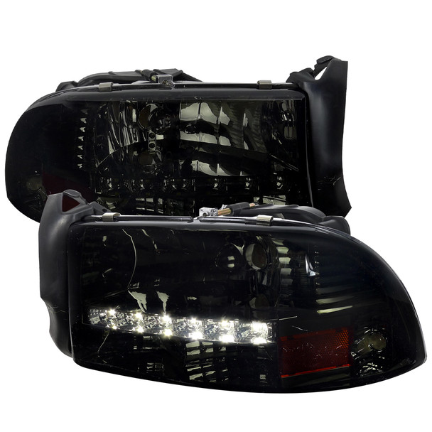 1997-2004 Dodge Dakota/ 1998-2003 Durango SMD LED Light Strip Factory Style Crystal Headlights (Chrome Housing/Smoked Lens)