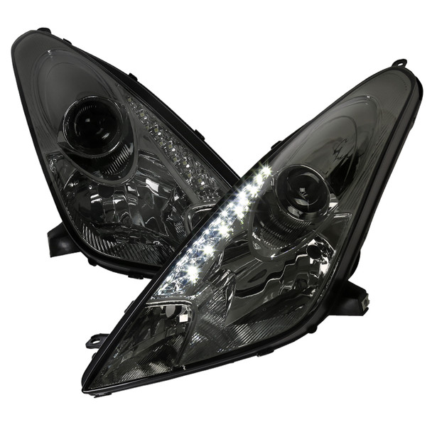 2000-2005 Toyota Celica Projector Headlights w/ SMD LED Light Strip (Chrome Housing/Smoked Lens)