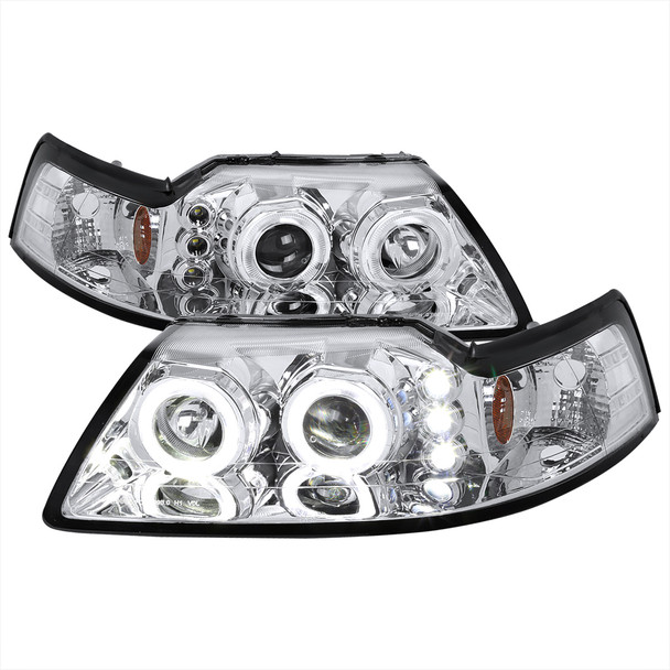 1999-2004 Ford Mustang Dual Halo V2 Projector Headlights (Chrome Housing/Clear Lens)