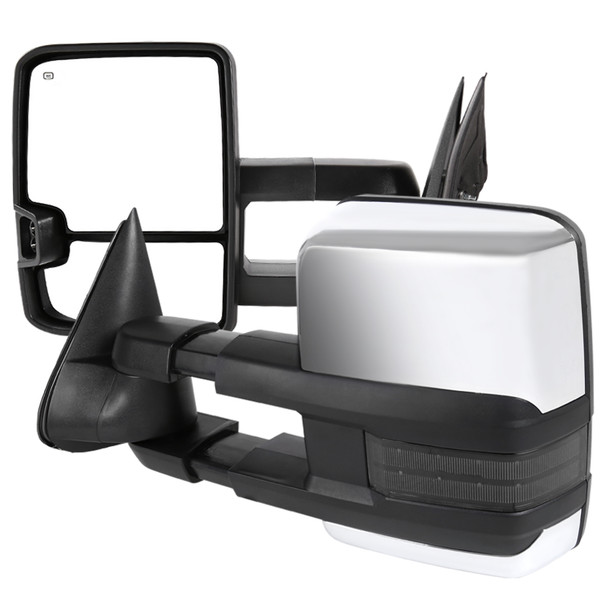 1999-2002 Chevrolet Silverado/Tahoe/Suburban/Avalanche GMC Sierra/Yukon/Yukon XL Power Heated Manual Extendable Chrome Towing Mirrors w/ Smoked Lens LED Turn Signal & Clearance Lights