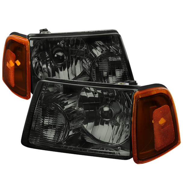 2001-2011 Ford Ranger Factory Style Headlights w/ Amber Lens Corner Signal Lights (Chrome Housing/Smoked Lens)