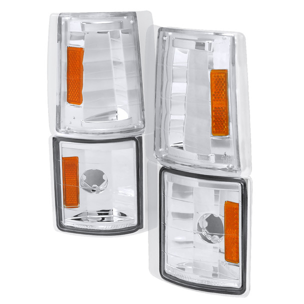 1994-1998 GMC C10 Sierra/Yukon/Suburban Corner Lights w/ Amber Reflectors (Chrome Housing/Clear Lens)