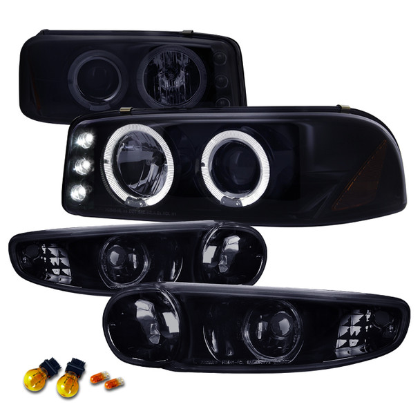 2001-2006 GMC Yukon + XL Denali/ 2002-2006 GMC Sierra Denali Dual Halo Projector Headlights w/ Bumper Lights (Glossy Black Housing/Smoked Lens) 2001-2006 GMC Yukon + XL Denali/ 2002-2006 GMC Sierra Denali Dual Halo Projector Headlights w/ Bumper Lights (Glossy Black Housing/Smoked Lens)