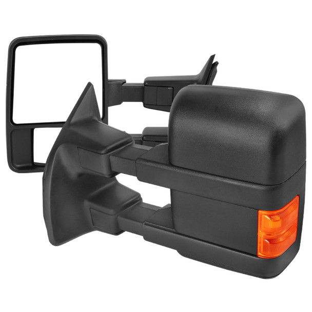 1999-2016 Ford F-250/F-350/F-450/F-550 Manual Adjustable & Extendable Towing Mirrors w/ Amber Lens Turn Signal Lights
