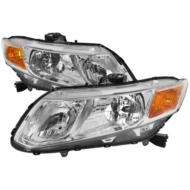 2012-2013 Honda Civic Coupe/ 2012-2015 Civic Sedan Crystal Headlights (Chrome Housing/Clear Lens)