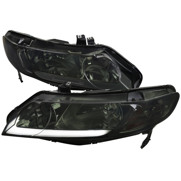 2006-2011 Honda Civic 4DR Sedan Factory Style Headlights w/ LED Strip (Chrome Housing/Smoked Lens)