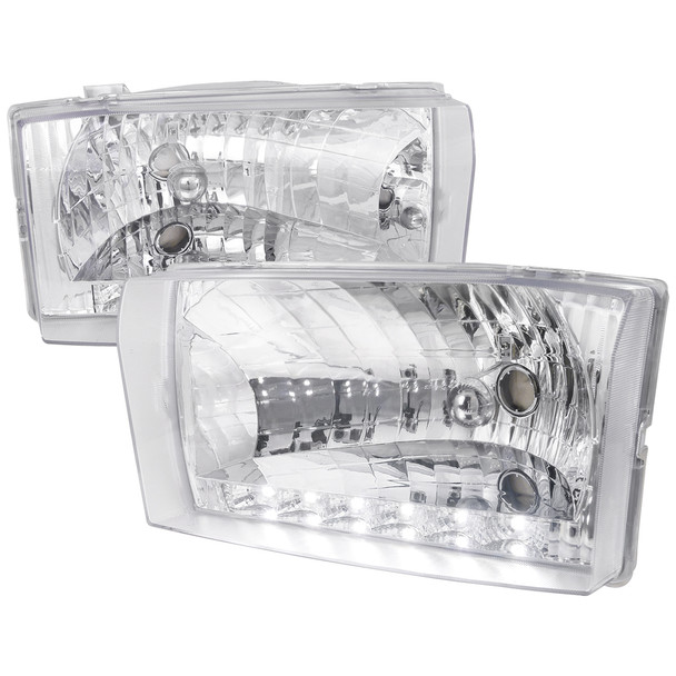 1999-2004 Ford F-250/F-350/F-450/F-550/Excursion Factory Style Headlights w/ SMD LED Light Strip (Chrome Housing/Clear Lens)