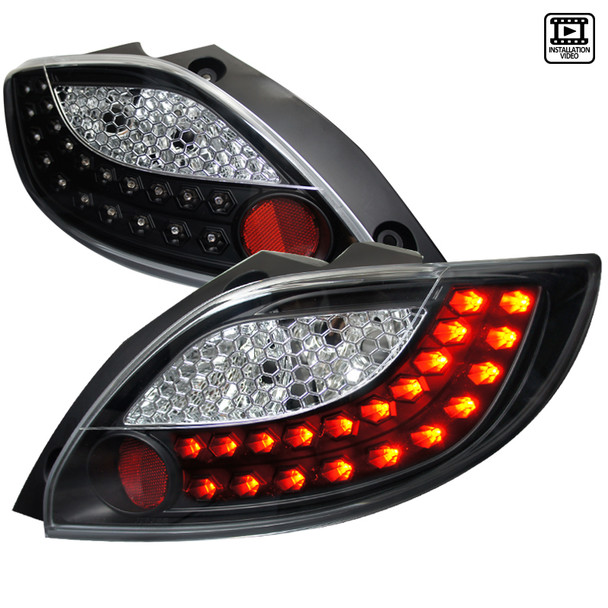 2011-2012 Mazda 2 LED Tail Lights (Matte Black/Clear Lens)