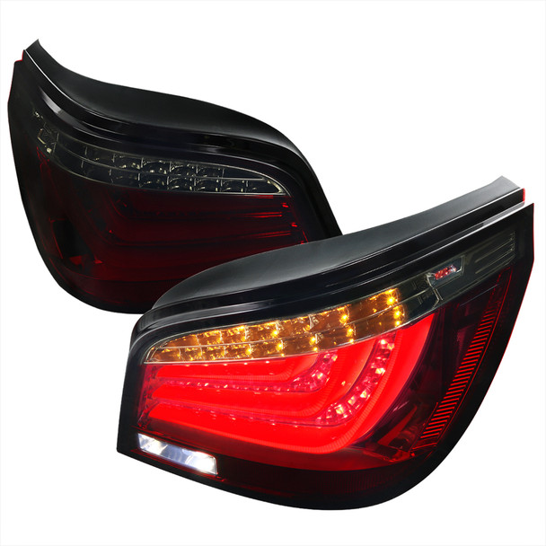 2004-2007 BMW E60 5 Series Sedan LED Tail Lights (Chrome Housing/Red Smoked Lens)