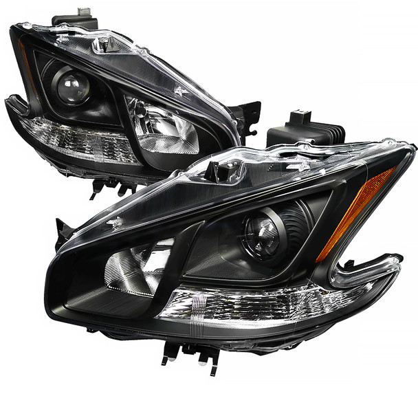 2009-2014 Nissan Maxima Projector Headlights w/ Amber Reflectors (Matte Black Housing/Clear Lens)