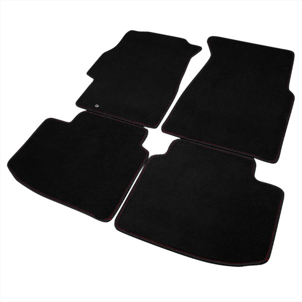 1996-2000 Honda Civic Coupe/Hatchback Black Front & Rear Carpet Floor Mats w/ Red Stitching - 4PC