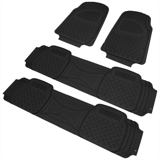 Universal PVC Rubber Non-Slip Floor Mats - 4PC (Black)