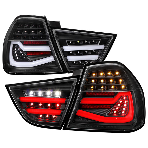 2009-2011 BMW E90 3-Series 4Dr Sedan Red LED Tail Light (Matte Black Housing/Clear Lens)