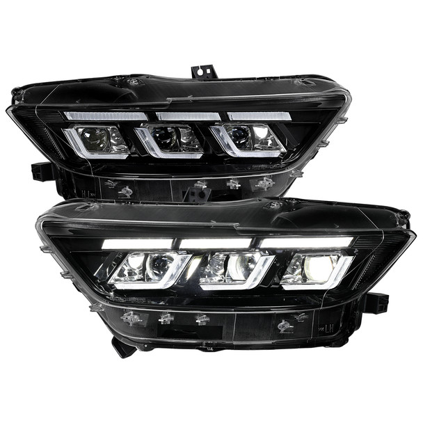 2015–2017 Ford Mustang Full LED Projector Headlights Switchback Sequential with Start-Up Animation (Glossy Black Housing / Clear Lens)