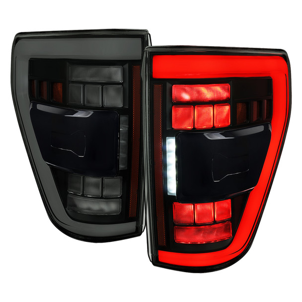 2021–2023 Ford F-150 LED Tail Lights w/ Switchback Sequential Turn Signals (Glossy Black Housing / Smoked Lens)